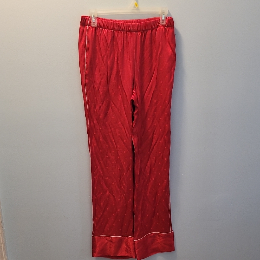 Victoria's Secret Red Satin Lounge Pants with Subtle Dot Texture